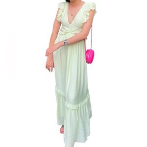 H&M Green Cut Out Ruffle Maxi Dress
